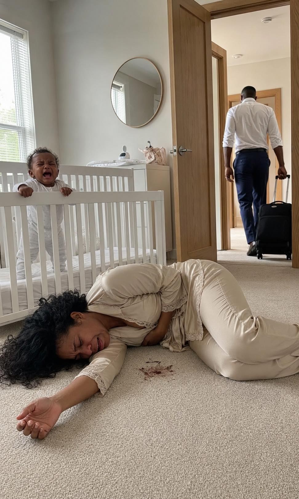 Eight days after giving birth, I was ʙʟᴇᴇ.ᴅɪɴɢ in the baby’s room while my husband closed his suitcase and said, “Stop ruining my birthday”; he came back tanned, but found the truth dried on the carpet and lost his family forever in front of everyone at the courthouse.