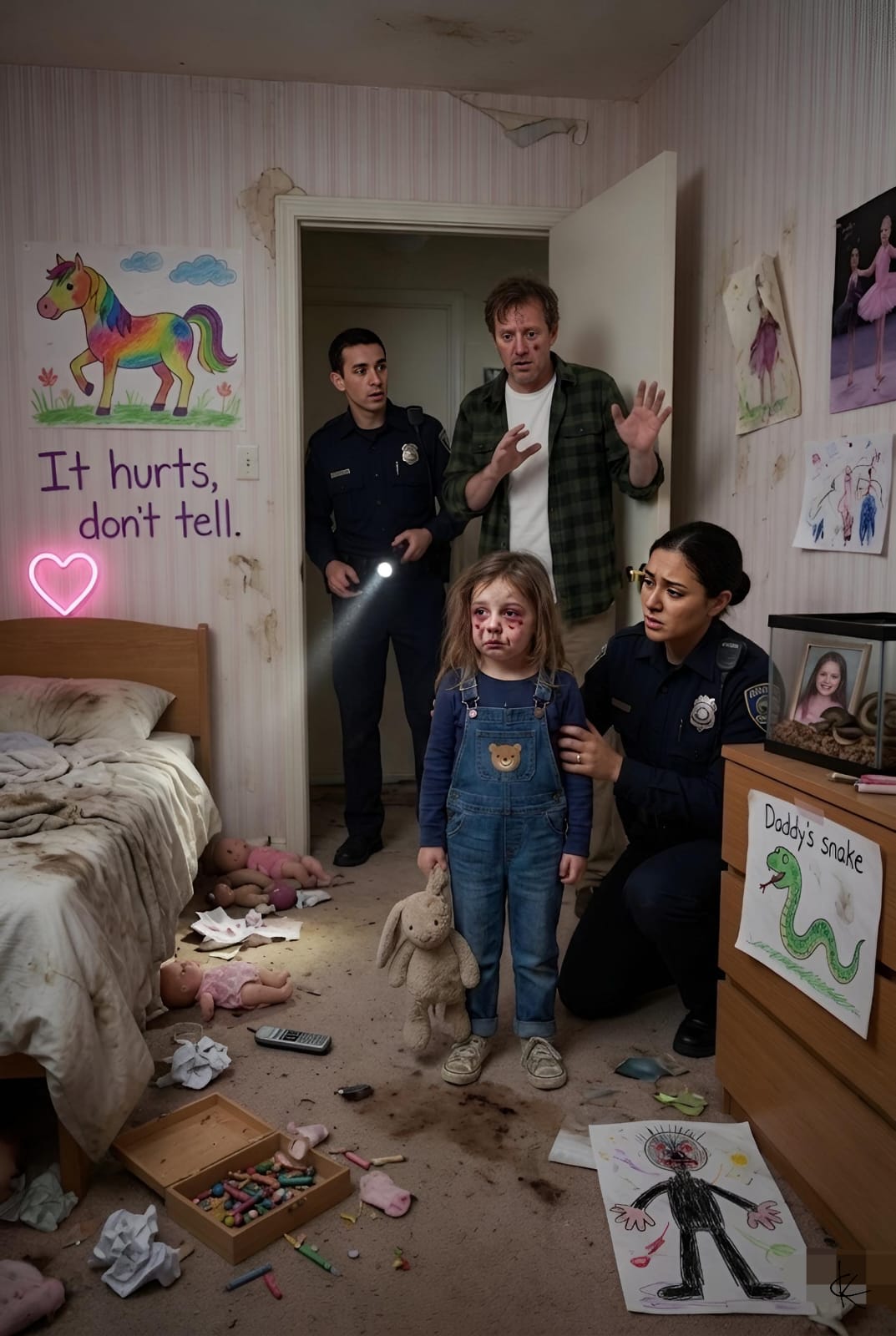 A little girl called 911, crying: “Daddy’s snake is so big—it hurts!” When the police arrived at the house, they uncovered a truth so dark that no one in the neighborhood ever looked at that house the same way again.