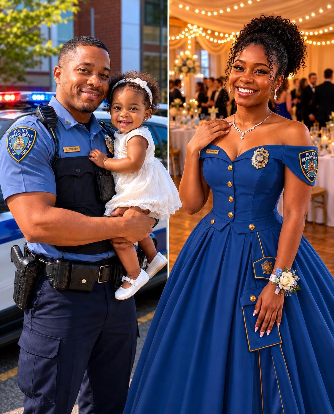 My Daughter Made Her Prom Dress Out of Her Late Father’s Uniform – When Her Mean Classmate Poured Punch on It, the Girl’s Mother Grabbed the Mic and Said Something That Froze the Whole Gym