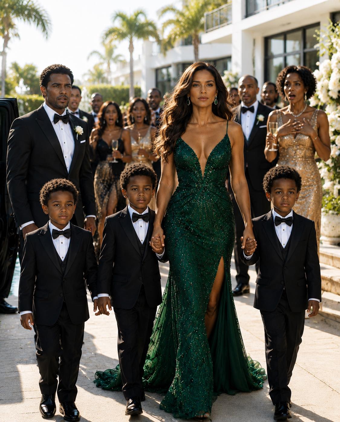 “I brought my five-year-old triplet sons to my millionaire ex-husband’s wedding, and the second his family saw them, the entire mansion went completely silent. M1