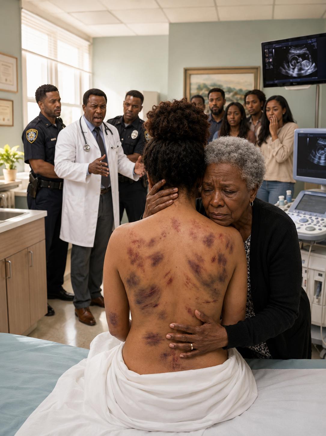At the VIP clinic, I was helping my nine-month pregnant daughter out of her clothes for her final ultrasound. When her shirt dropped, I stopped breathing. Her back and ribs were a h0rrific canvas of massive, boot-shaped b.ruises. She panicked, covering her chest and shivering. “Mom, please! He’s the hospital director. He said if I leave him, he’ll make sure I don’t wake up from my C-section,” she begged.
