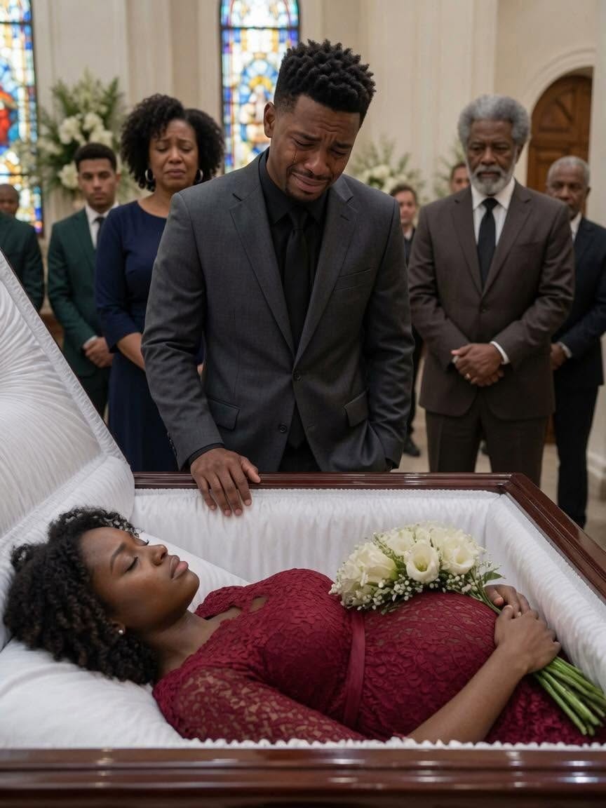 I stood by her coffin, hands shaking, trying to be a “strong husband” while my unborn child slept inside her. “Just… let me see her one last time,” I whispered. The room went silent as I leaned in—and her belly shifted. Not a shadow. Not my grief. A real movement. “Did you see that?” I gasped. Someone screamed, “Call the doctors—NOW!  My wife moved inside her coffin.  Not her hand.  Not her eyes.  Her stomach.  For one impossible moment, the entire funeral chapel seemed to stop breathing.  Candles flickered.  Mourners froze.  More than a hundred people stood motionless, staring at the open casket in disbelief.  And I stood there trembling beside Elena, unable to trust what I had just seen.  For three days, everyone had been telling me the same thing:  “Be strong.”  Strong when I collapsed in the hospital hallway.  Strong when I signed the death documents.  Strong when Elena’s wealthy stepfather, Victor Hale, took control of every arrangement and reminded me that “the adults” would handle everything.  Adults.  His favorite word for people with money, influence, and power.  I leaned over the casket one final time.  My wife lay perfectly still beneath layers of makeup and a black silk dress I never approved.  Inside her rested our unborn son.  Or so I thought.  “Please,” I whispered. “Just let me see you one last time.”  Then it happened.  A sudden shift beneath the fabric.  A clear movement.  Not my imagination.  Not grief.  Real.  I stumbled backward.  “Did anyone else see that?”  The room instantly fell silent.  Victor’s confident expression vanished.  Elena’s mother gasped.  Someone near the back screamed:  “Call the doctors—NOW!”  Victor rushed toward the coffin.  “Daniel, stop this nonsense.”  But something about him felt wrong.  He wasn’t grieving.  He was scared.  And in that moment, I remembered the mistake hidden inside Elena’s medical records.  A mistake nobody else had noticed.  Except me.  Because Victor had forgotten one critical detail.  I wasn’t just Elena’s husband.  I was a forensic investigator.  Finding lies was my profession.  And the numbers in her file never made sense.  Minutes later, emergency responders burst into the chapel.  What happened next left everyone speechless.  The fabric over Elena’s stomach was cut away.  The baby moved again.  Then—  Elena gasped.  Chaos exploded throughout the room.  People screamed.  Several fainted.  Victor turned deathly pale.  I grabbed Elena’s hand.  And to my absolute shock…  She squeezed mine back.  Slowly, her eyes opened.  She looked directly at me.  “Daniel…” she whispered.  Tears poured down my face.  “I’m here,” I choked out.  Her lips trembled.  Then she revealed a horrifying truth.  A truth that explained why someone had declared her dead.  A truth that would expose a betrayal far darker than anyone imagined.  “They tried to kill us.”..  (I know you’re all very curious about the next part, please leave a “YES” comment below