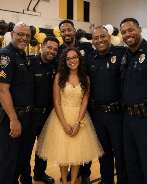 MY HUSBAND D:IE, SO I WENT TO THE FATHER-DAUGHTER DANCE AT SCHOOL TO SUPPORT OUR DAUGHTER — HER CLASSMATES LAUGHED UNTIL FIVE POLICE OFFICERS WALKED INTO THE GYM. This year, my 13-year-old daughter, Mia, didn’t want to attend the school father-daughter dance. Every year before, my husband always took her. He’d buy Mia flowers, walk her to the car, and drive her to school. Then he’d dance with her like she was a princess. Mia loved that night. Until this year. My husband was a police officer, and he d:i in the line of duty six months ago. After that, our lives changed completely. So when the school announced this year’s dance, Mia became quiet and emotional. I wanted to support her however I could. Even though I knew I could never replace her dad, I still offered to go with her. “Yes, Mom,” she whispered. “Let’s go. For Dad… I still want to be there.” She wore a beautiful dress, curled her hair, and I drove her to the school gym. At first, everything felt okay. We drank punch and took photos together. Then the DJ announced the father-daughter dance. The girls rushed toward their dads. But when Mia walked onto the dance floor with me, a few classmates started laughing. One kid shouted: “OH MY GOD, DO YOU NOT KNOW WHAT A MAN LOOKS LIKE?” Another yelled: “WHY WOULD YOU EVEN COME IF YOU DON’T HAVE ANYONE TO DANCE WITH?” Then someone else added: “THIS IS PATHETIC. YOU DON’T BELONG HERE!” Mia burst into tears. A teacher hurried over and quietly asked us to step away before things became “a bigger scene.” I wiped Mia’s tears and was about to take her home when suddenly, the gym doors opened. Five police officers walked inside. They headed straight toward us. Everyone stared. The music stopped. One officer looked at me and said: “Ma’am, I need to ask you to step off the dance floor.” My heart dropped. I thought maybe I had done something wrong. But I never expected what those five officers did next. If you want to read the full story, type OK in the comments below. Then tap “view all comments” and check my first comment for the full story