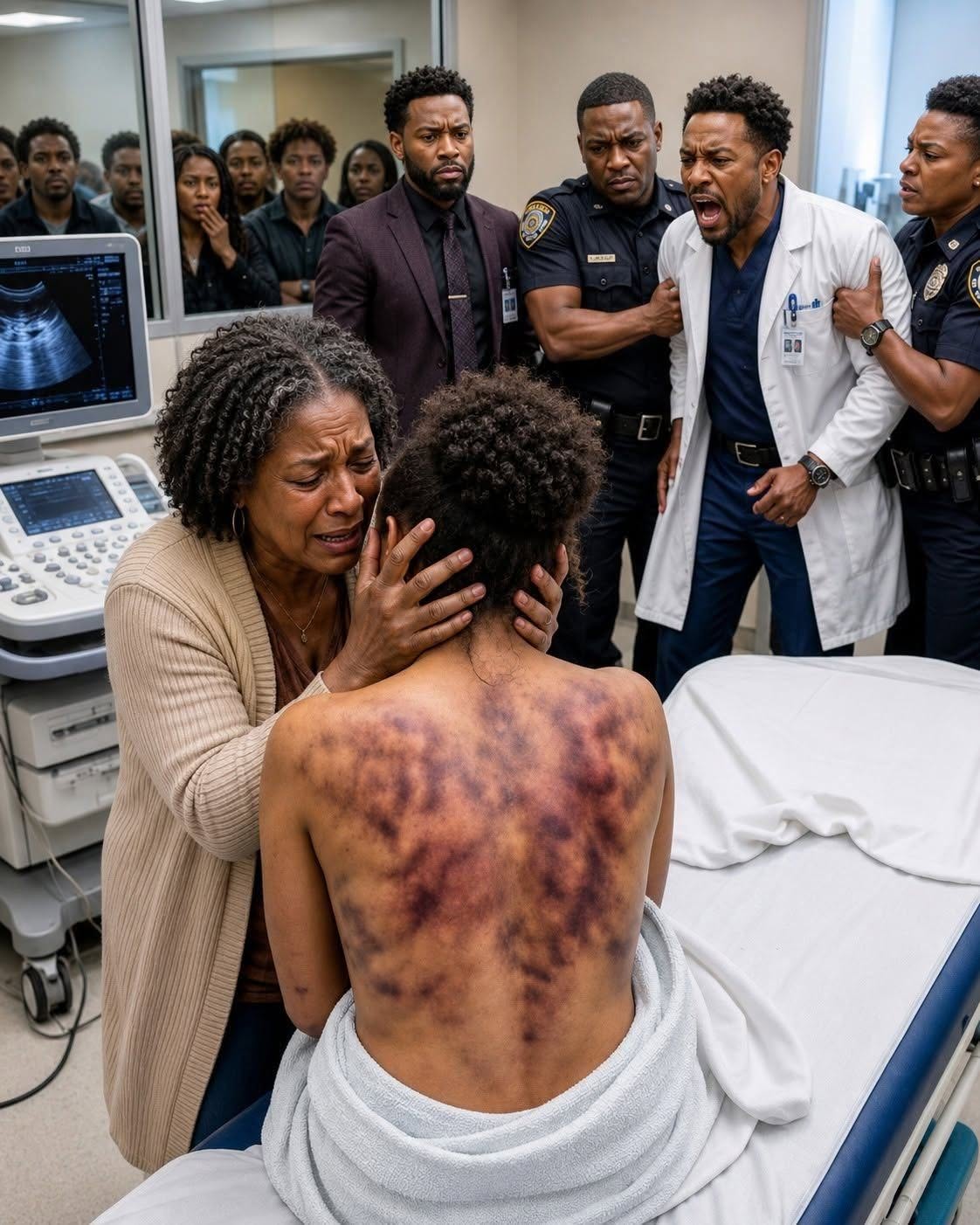 At the VIP clinic, I was helping my nine-month pregnant daughter out of her clothes for her final ultrasound. When her shirt dropped, I stopped breathing. Her back and ribs were a h0rrific canvas of massive, boot-shaped b.ruises. She panicked, covering her chest and shivering. “Mom, please! He’s the hospital director. He said if I leave him, he’ll make sure I don’t wake up from my C-section,” she begged. 1